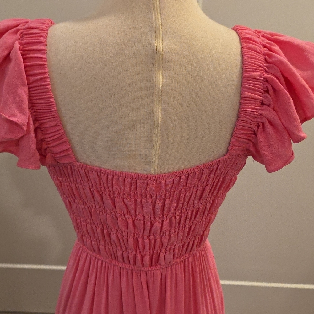 By the River Women's Pink smocked Tiered Maxi dress Size L new with tags - Picture 7 of 10